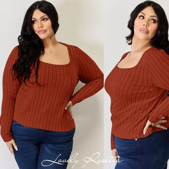 Tan Ribbed Long Sleeve Full Size Top - Picture 14 of 14